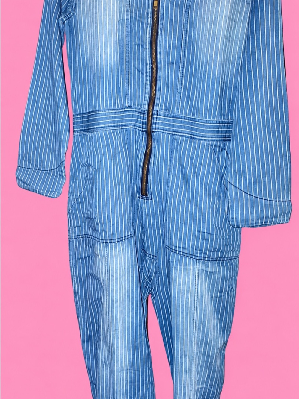 Free People x Sandrine Rose Striped Blue Women's Jumpsuit with Front Zip